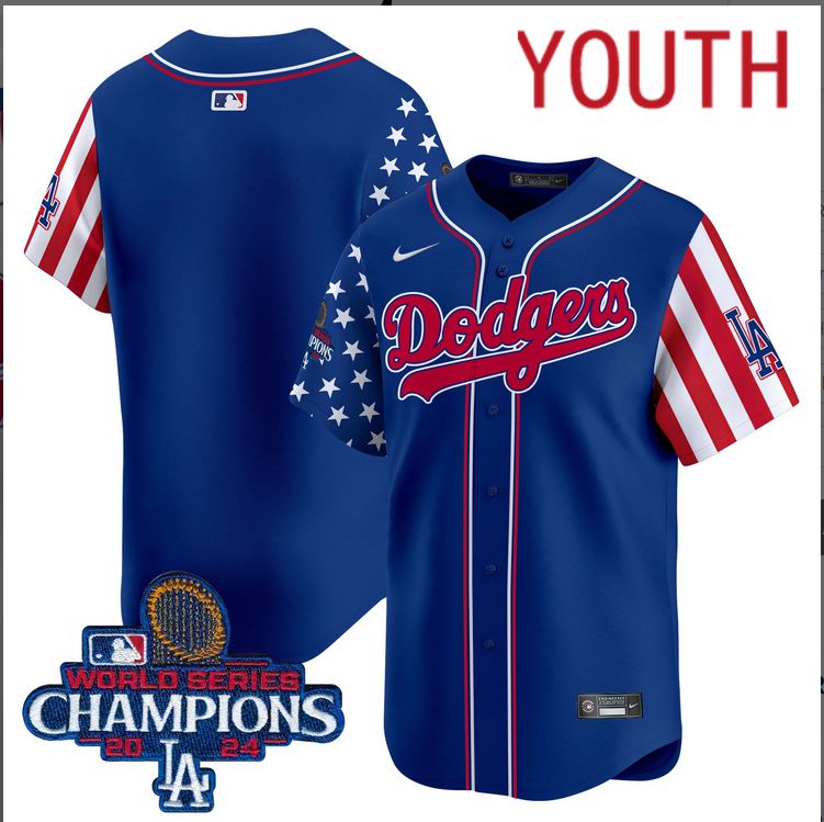 Youth MLB Los Angeles Dodgers blank American Style blue 2024 World Series Champions Limited Jersey